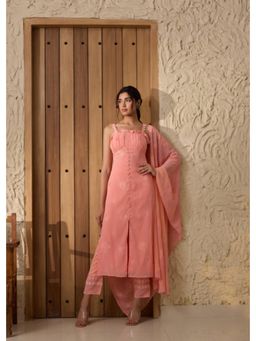 Saanjh by Lea - Women Georgette Pink Kurta with Pant and Dupatta