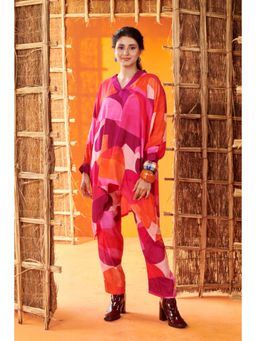 Karaj Jaipur - Women Crepe Multi-Color Tunic with Pant