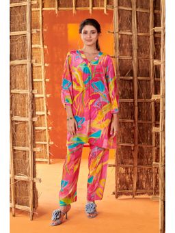 Karaj Jaipur - Women Crepe Pink Kurti with Pant