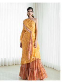 MANDIRA WIRK - Women Mulmul Mustard Kurta with Sharara and Dupatta