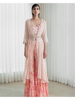 MANDIRA WIRK - Women Mulmul Peach Kurta with Sharara and Dupatta