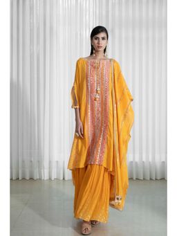 MANDIRA WIRK - Women Cotton Lurex Mustard Kurta with Sharara and Dupatta