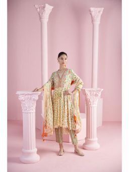 MANDIRA WIRK - Women Chanderi Yellow Kurta with Pant and Dupatta