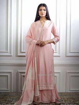 MANDIRA WIRK - Women Chanderi Peach Kurta with Sharara and Dupatta