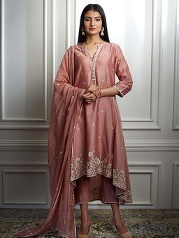 MANDIRA WIRK - Women Chanderi Pink Kurta with Pant and Dupatta