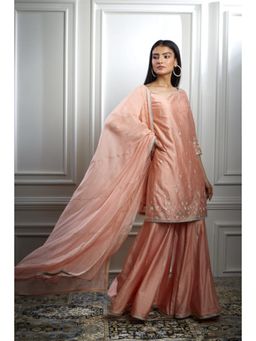 MANDIRA WIRK - Women Chanderi Peach Kurta with Sharara and Dupatta