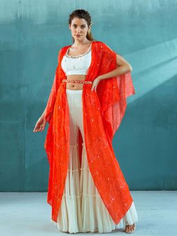 MANDIRA WIRK - Women Chiffon Ivory Top with Sharara and Dupatta