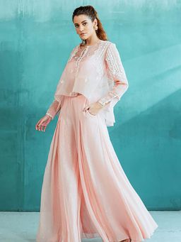 MANDIRA WIRK - Women Chanderi Peach Top with Palazzo