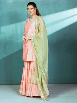 MANDIRA WIRK - Women Chanderi Peach Kurta with Sharara and Dupatta