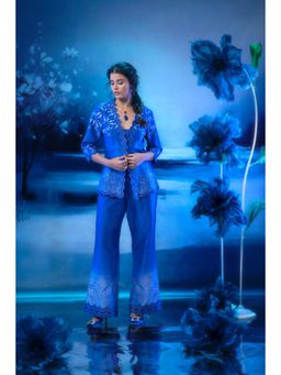 MANDIRA WIRK - Women Chanderi Blue Top with Palazzo
