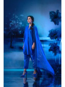 MANDIRA WIRK - Women Chanderi Indigo Top with Pant and Dupatta