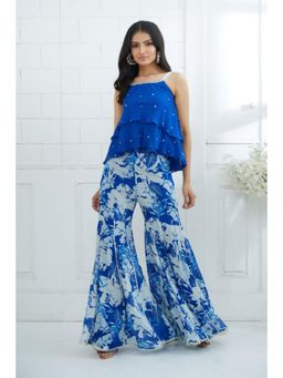 MANDIRA WIRK - Women Chiffon Blue Top with Sharara
