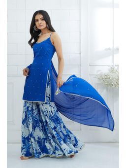 MANDIRA WIRK - Women Chiffon Blue Kurta with Sharara and Dupatta