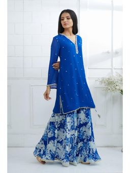 MANDIRA WIRK - Women Chiffon Blue Kurta with Sharara
