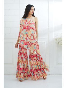 MANDIRA WIRK - Women Chiffon Red Kurta with Sharara