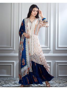 MANDIRA WIRK - Women Chanderi Ivory Kurta with Sharara and Dupatta