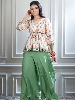 MANDIRA WIRK - Women Chanderi Ivory Top with Sharara