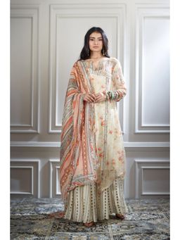 MANDIRA WIRK - Women Chanderi Ivory Kurta with Sharara and Dupatta