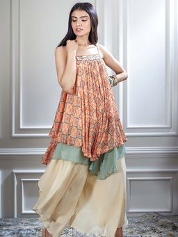 MANDIRA WIRK - Women Chiffon Orange Kurta with Sharara