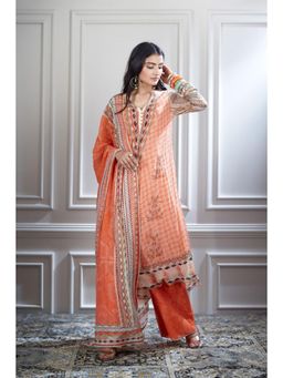 MANDIRA WIRK - Women Chanderi Orange Kurta with Palazzo and Dupatta