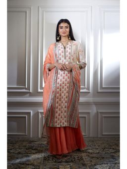 MANDIRA WIRK - Women Chanderi Ivory Jacket with Sharara and Blouse