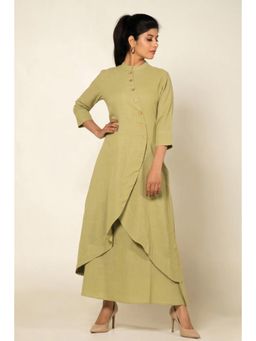 OMAANA - Women Chanderi Green Kurta with Inner Skirt