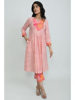 OMAANA - Women Cotton Pink Kurta with Pant
