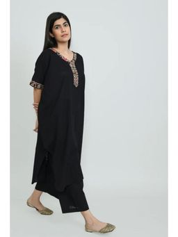 OMAANA - Women Mulmul Black Kurta with Palazzo