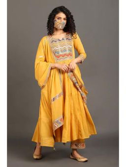 OMAANA - Women Mulmul Yellow Kurta with Pant and Dupatta