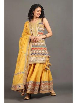 OMAANA - Women Mulmul Yellow Kurta with Skirt and Dupatta