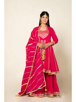 OMAANA - Women Mulmul Magenta Kurta with Sharara and Dupatta