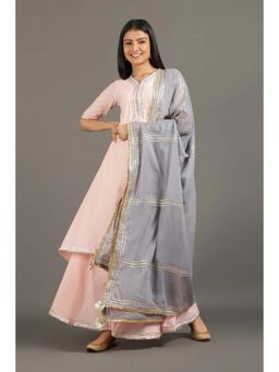OMAANA - Women Cotton Pink Kurta with Sharara and Dupatta