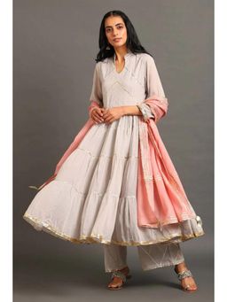 OMAANA - Women Mulmul Blue Kurta with Palazzo and Dupatta