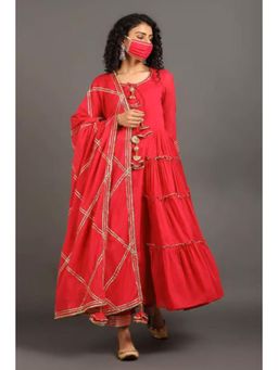 OMAANA - Women Mulmul Pink Kurta with Pant and Dupatta