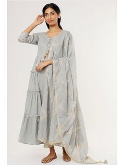 OMAANA - Women Mulmul Grey Kurta with Pant and Dupatta
