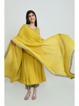 OMAANA - Women Mulmul Mustard Kurta with Pant and Dupatta