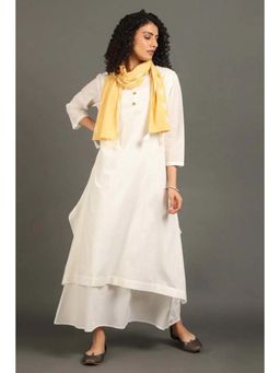 OMAANA - Women Pure Cotton White Kurta with Inner Skirt and Dupatta