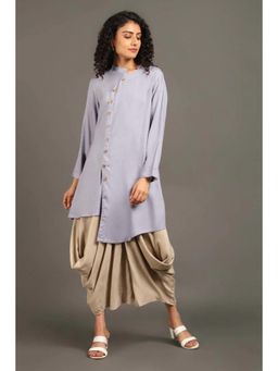 OMAANA - Women Silk Blue Kurta with Dhoti Pant