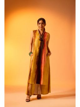 dhaaga - Women Linen Yellow Kurta with Palazzo