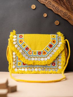 NR by Nidhi Rathi - Yellow Embellished Fold Over Clutch