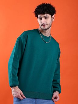 The Indian Garage Co - Men Teal Solid Oversized Fit Sweatshirt
