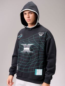 The Indian Garage Co - Men Black Printed Relaxed Fit Hoodie