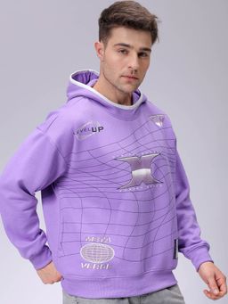 The Indian Garage Co - Men Purple Printed Relaxed Fit Hoodie
