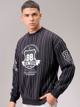 The Indian Garage Co - Men Black Stripes Relaxed Fit Sweatshirt