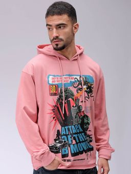 The Indian Garage Co - Men Pink Printed Oversized Fit Hoodie