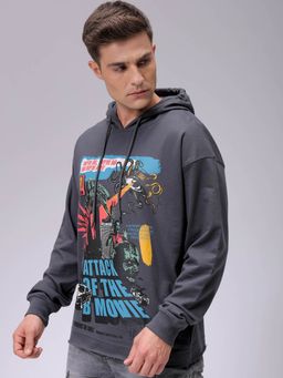 The Indian Garage Co - Men Grey Printed Oversized Fit Hoodie
