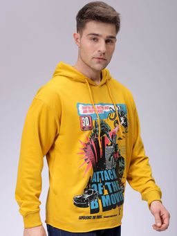 The Indian Garage Co - Men Yellow Printed Oversized Fit Hoodie