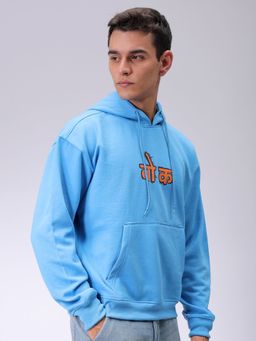 The Indian Garage Co - Men Blue Printed Oversized Fit Hoodie