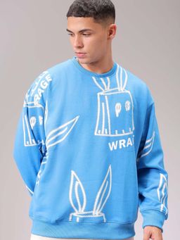 The Indian Garage Co - Men Blue Abstract Oversized Fit Sweatshirt