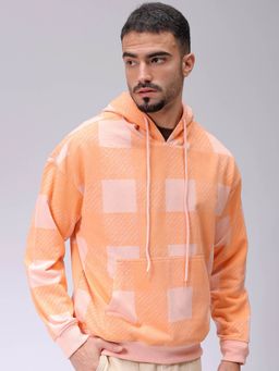 The Indian Garage Co - Men Peach Checks Relaxed Fit Hoodie